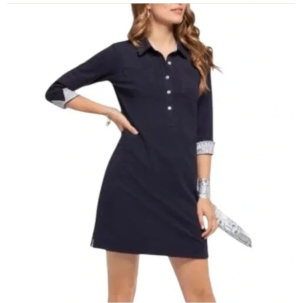Spartina 449 Camilla Cotton Polo Shirt Dress Blue Minimalist Preppy Coastal Sz M